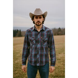 Salt Valley Western Pearl Snap Blue Gray Button Up Shirt Top  Mens Size Small